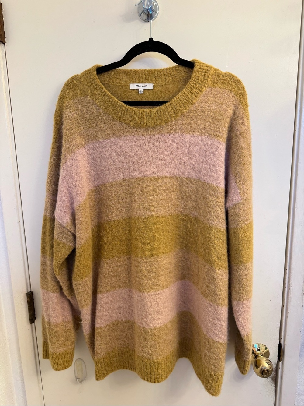 Madewell Striped Crewneck Sweater in Mustard and Blush